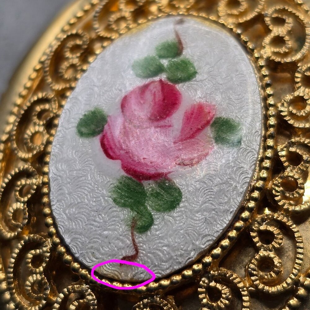 VTG Avon Pink Rose Guilloche Enamel Locket Necklace 32" Gold Tone Uncas - Picture 4 of 16